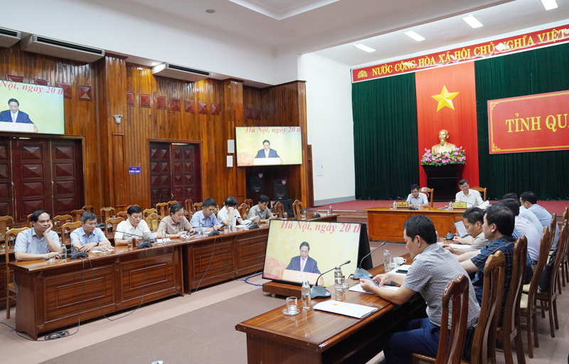 Quang cảnh hội nghị tại điểm cầu tỉnh Quảng Bình.
