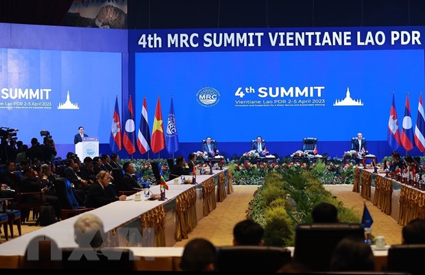 Phiên toàn thể Hội nghị cấp cao Ủy hội sông Mekong quốc tế lần thứ tư. (Ảnh: Dương Giang/TTXVN)