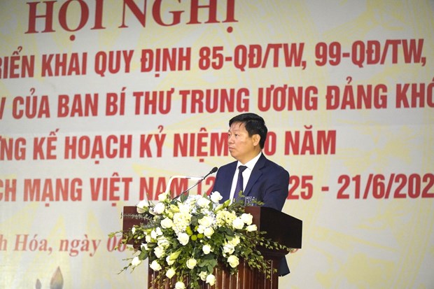 Ông Trần Thanh Lâm, Phó Trưởng Ban Tuyên giáo Trung ương phát biểu tại hội nghị. (Ảnh: CTV/Vietnam+)
