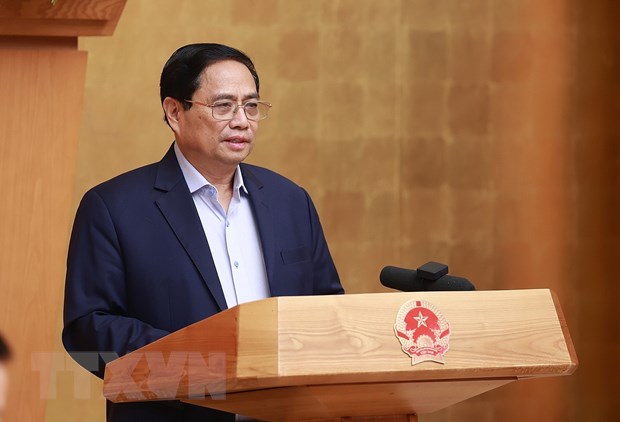 Thủ tướng Phạm Minh Chính chủ trì Phiên họp Chính phủ chuyên đề xây dựng pháp luật tháng Tư. (Ảnh: Dương Giang/TTXVN)