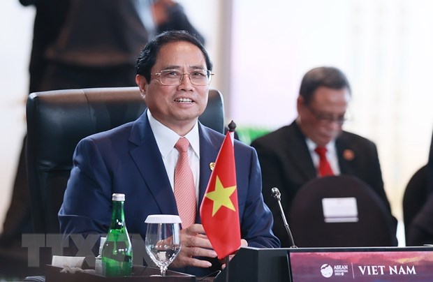Thủ tướng Phạm Minh Chính tham dự Phiên Đối thoại giữa các lãnh đạo ASEAN và Nhóm công tác cấp cao về tầm nhìn Cộng đồng ASEAN sau 2025. (Ảnh: Dương Giang/TTXVN)