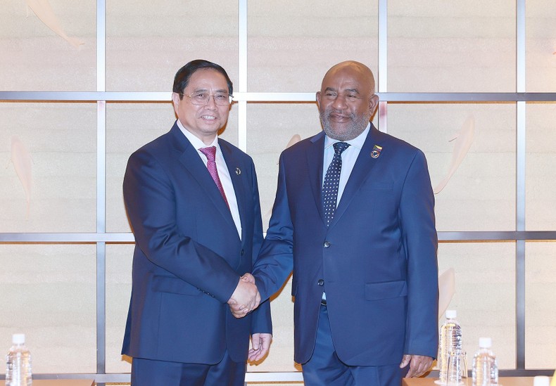 Thủ tướng Phạm Minh Chính hội kiến với Tổng thống Liên bang Comoros Azali Assoumani. (Ảnh: Dương Giang)