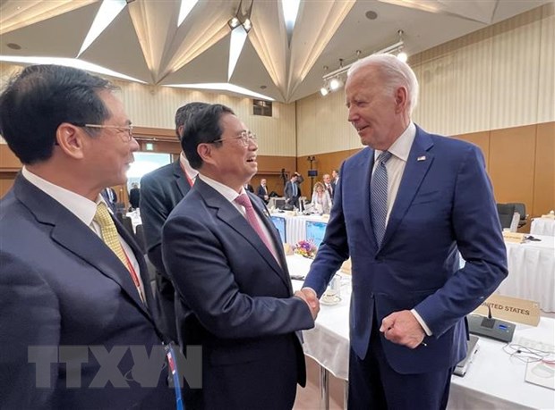 Thủ tướng Phạm Minh Chính gặp Tổng thống Hoa Kỳ Joe Biden. (Ảnh: TTXVN)