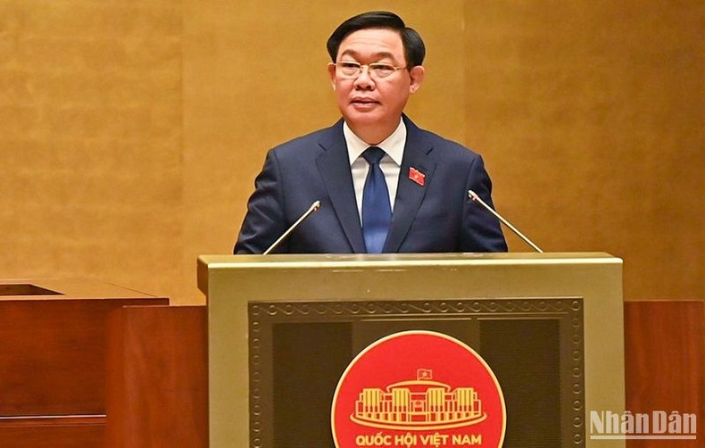 Chủ tịch Quốc hội Vương Đình Huệ phát biểu khai mạc Kỳ họp thứ 5, Quốc hội khóa XV. (Ảnh: DUY LINH)