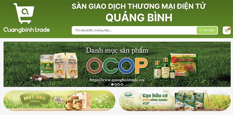 Sàn giao dịch thương mại điện tử Quảng Bình được trình bày giao diện đẹp, giúp khách hàng dễ dàng tiếp cận, nắm thông tin sản phẩm.