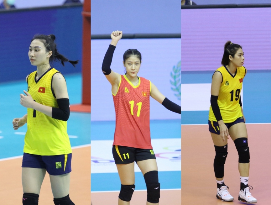 3 VĐV người Quảng Bình cùng góp mặt trong đội tuyển bóng chuyền quốc gia tham dự SEA Games 32. Ảnh: T.L
