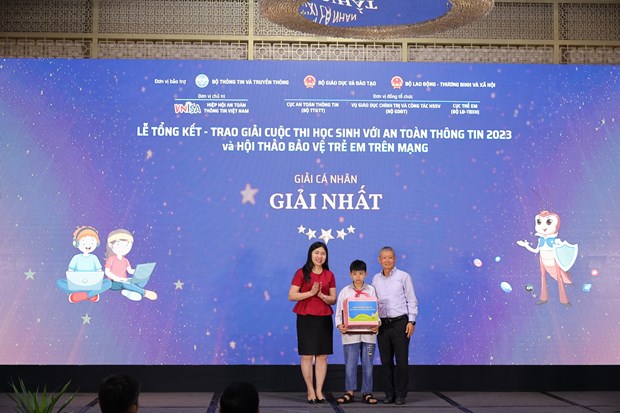 Thí sinh Nguyễn Nhật Phú, một trong ba thí sinh đoạt giải Nhất cá nhân của cuộc thi. (Ảnh: Minh Sơn/Vietnam+)