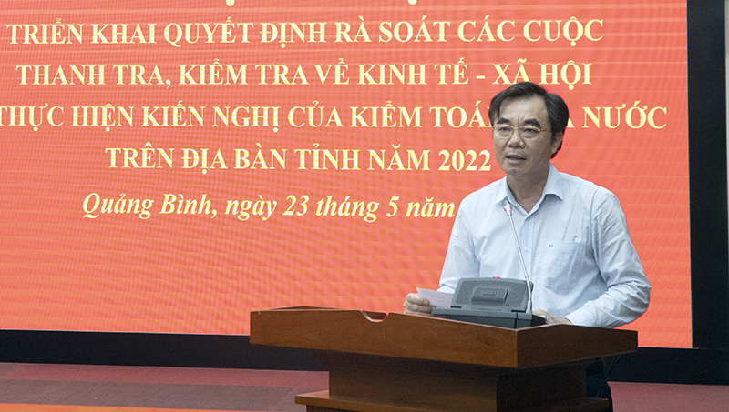  Đồng chí Trưởng ban Nội chính Tỉnh ủy Nguyễn Lương Bình phát biểu tại hội nghị triển khai quyết định thanh tra, kiểm tra về kinh tế - xã hội và thực hiện kiến nghị của Kiểm toán Nhà nước năm 2022.