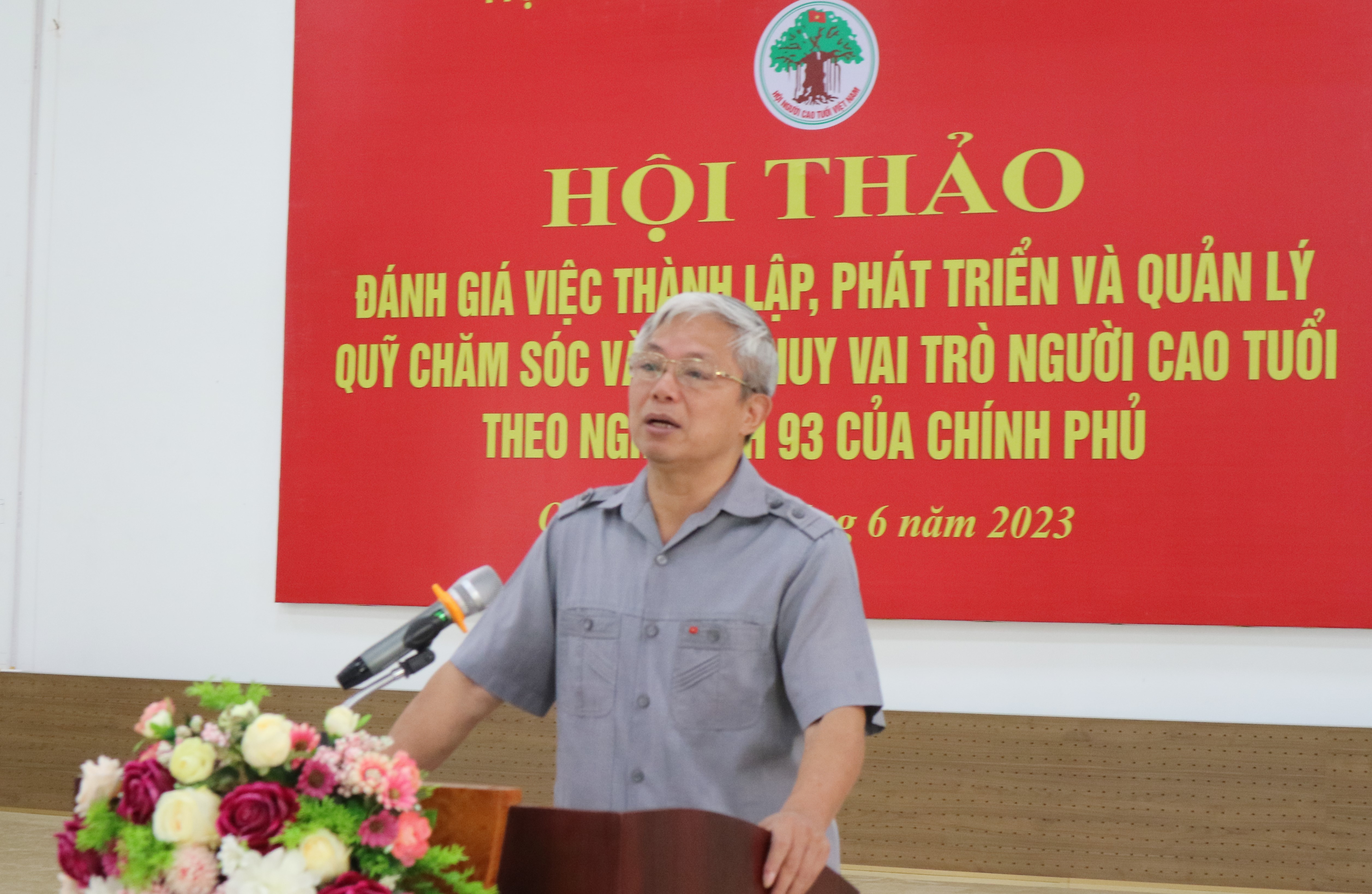 Đại diện lãnh đạo Trung ương Hội Người Cao tuổi Việt Nam phát biểu tại hội nghị.