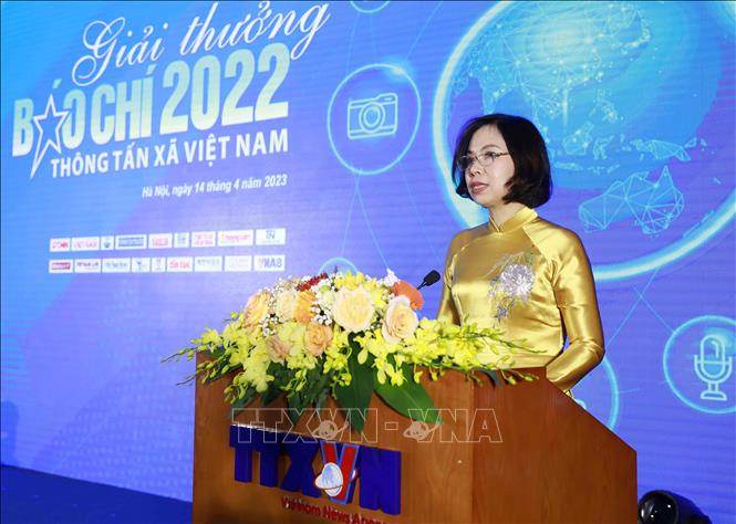 Đồng chí Vũ Việt Trang, Tổng Giám đốc, Chủ tịch Liên chi hội nhà báo Thông tấn xã Việt Nam phát động Giải báo chí Thông tấn xã Việt Nam năm 2023. Ảnh: An Đăng/TTXVN