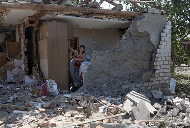 Ngôi nhà bị phá hủy do xung đột tại Kramatorsk, Ukraine, ngày 14/6/2023. Ảnh: AFP/TTXVN