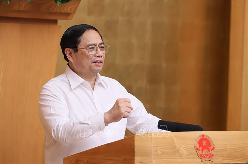Thủ tướng Phạm Minh Chính chủ trì phiên họp Chính phủ chuyên đề về xây dựng pháp luật tháng 06/2023. Ảnh: Dương Giang/TTXVN