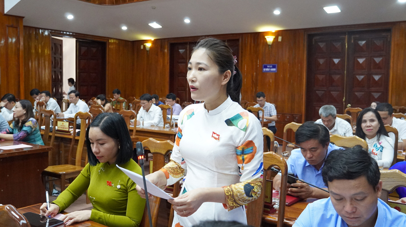 Đại biểu Ngô Thị Nhung chất vấn Giám đốc Sở Lao động-Thương Binh và Xã hội.