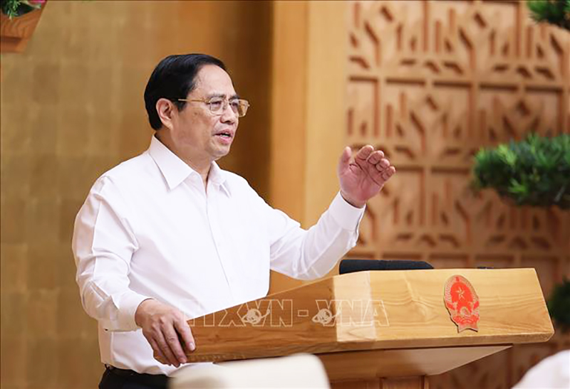 Thủ tướng Phạm Minh Chính chủ trì Phiên họp Chính phủ chuyên đề về xây dựng pháp luật tháng 7/2023. Ảnh: Dương Giang/TTXVN
