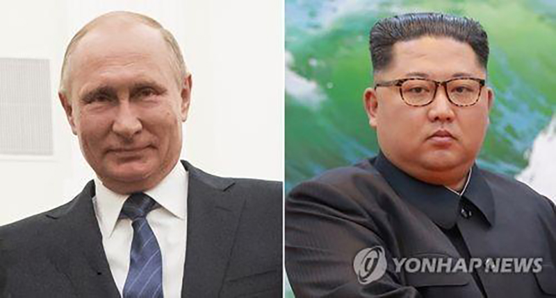 Nhà lãnh đạo Triều Tiên Kim Jong-un (phải) và Tổng thống Nga Vladimir Putin. Ảnh: Yonhap