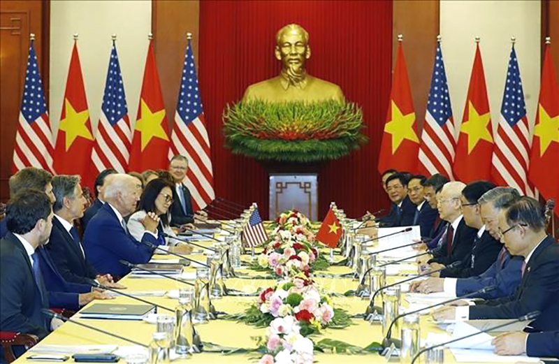  Tổng Bí thư Nguyễn Phú Trọng hội đàm với Tổng thống Hoa Kỳ Joe Biden, chiều 10/9. Ảnh: Trí Dũng/TTXVN