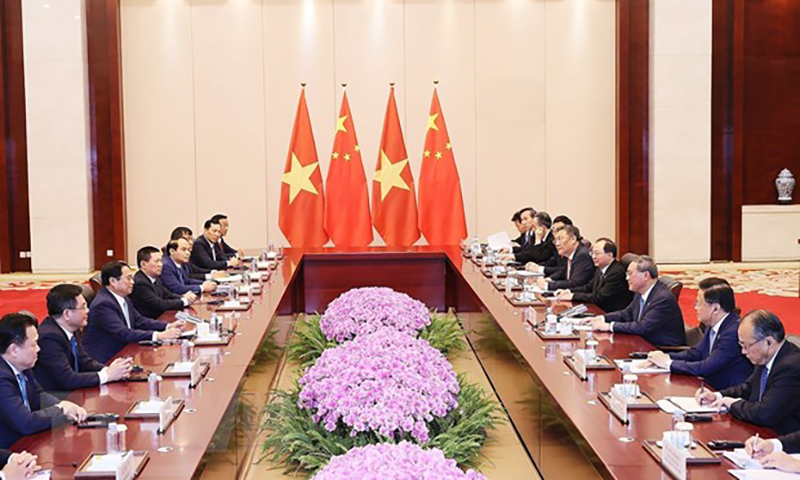  Thủ tướng Phạm Minh Chính hội đàm với Thủ tướng Trung Quốc Lý Cường. (Ảnh: Dương Giang/TTXVN)