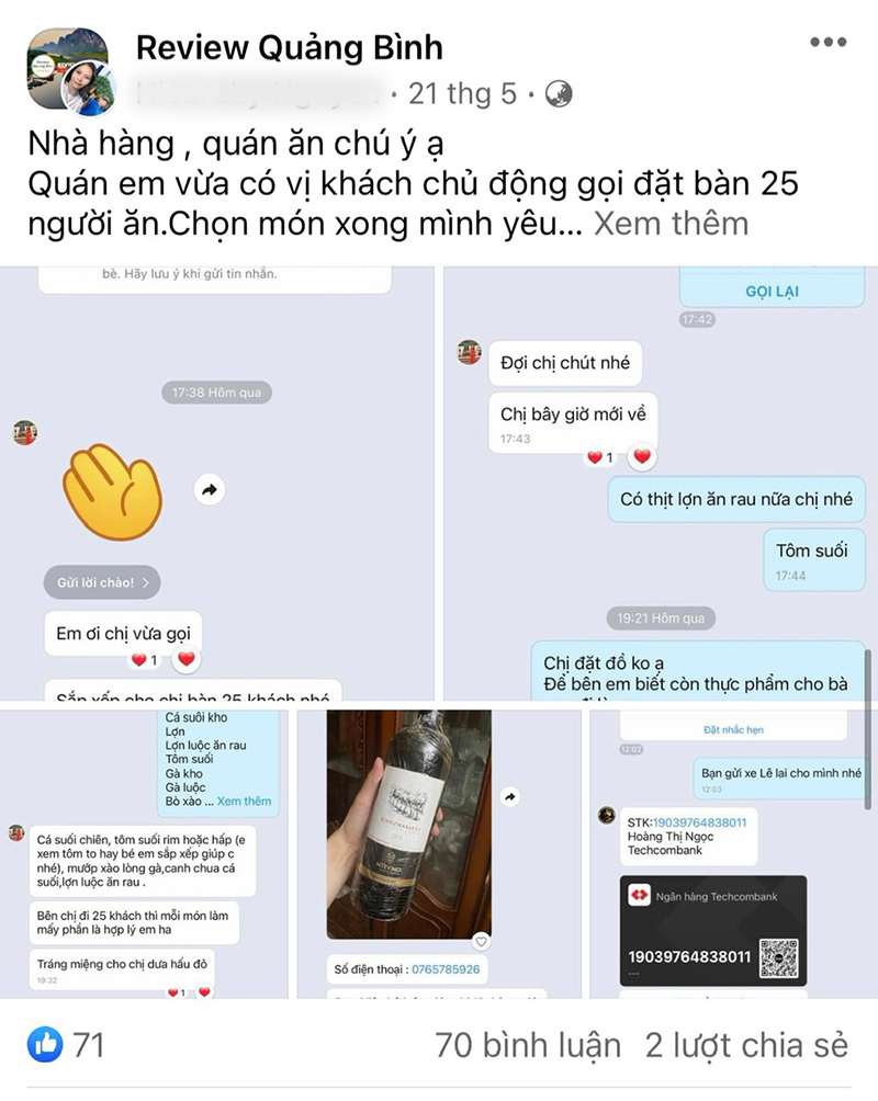 Nhiều bài viết cảnh báo về tình trạng lừa đảo đặt bàn ăn, phòng khách sạn.