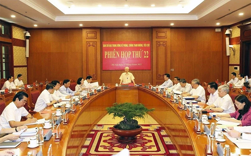  Tổng Bí thư Nguyễn Phú Trọng phát biểu chỉ đạo phiên họp thứ 22 của Ban Chỉ đạo Trung ương về phòng, chống tham nhũng, tiêu cực. (Ảnh TTXVN)