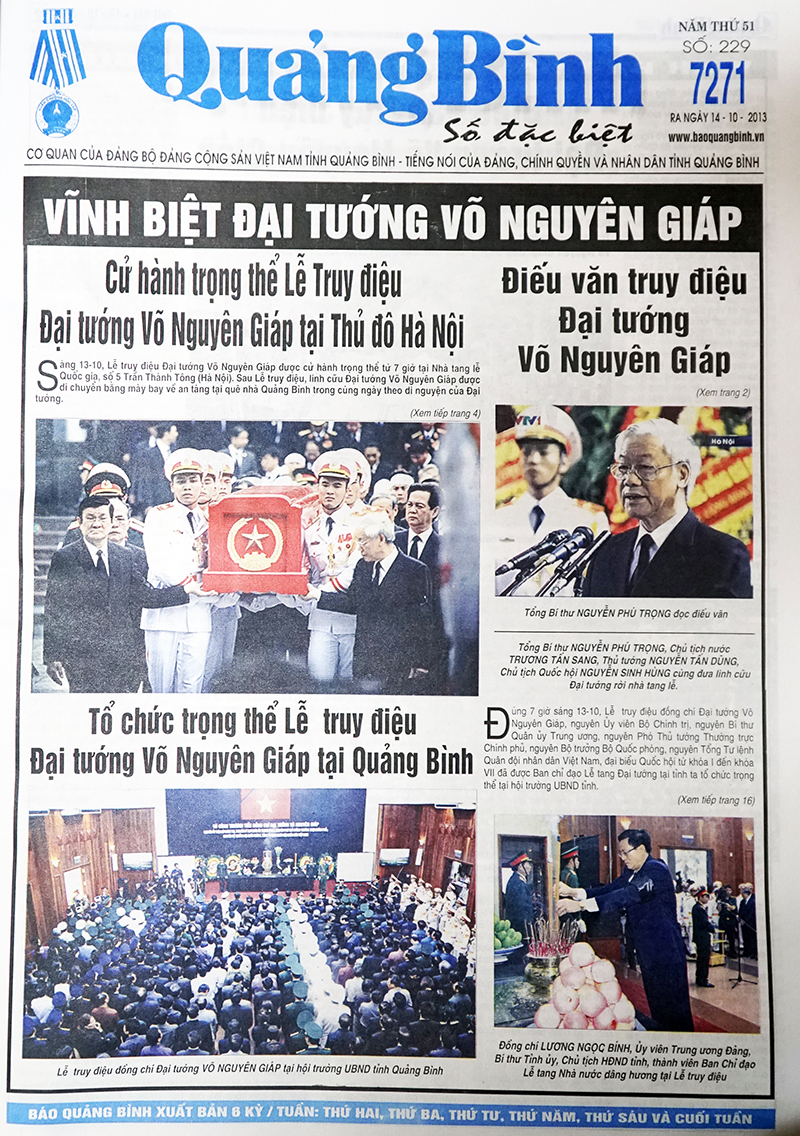 Báo Quảng Bình trở thành một trong những nguồn tin chính thống, tin cậy và kịp thời cho đồng bào cả nước và bạn bè quốc tế về sự kiện Lễ quốc tang Đại tướng Võ Nguyên Giáp. 