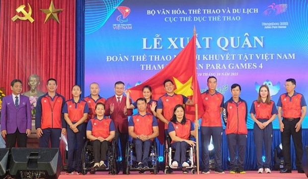 Lễ xuất quân của Đoàn Thể thao Người Khuyết tật Việt Nam tham dự ASIAN Para Games 4. (Nguồn: VOV)