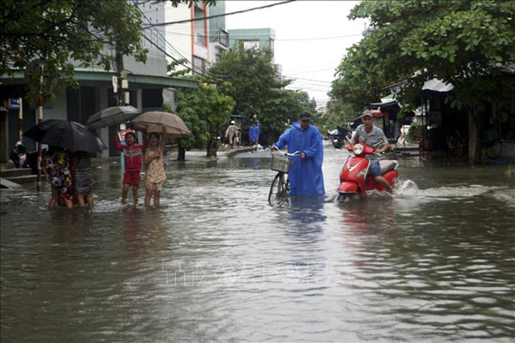 Mưa lớn làm ngập một số con đường trên địa bàn thành phố Tam Kỳ (Quảng Nam). Ảnh: Trịnh Bang Nhiệm - TTXVN