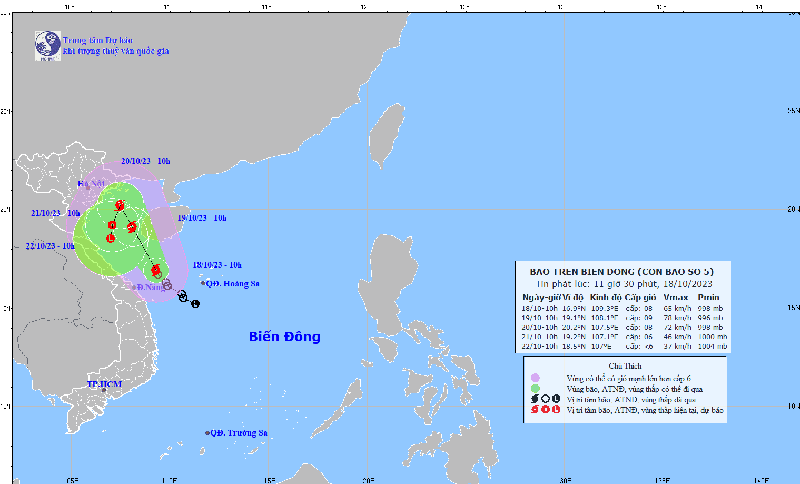 Vị trí và đường đi của bão số 5. Ảnh: KTTV