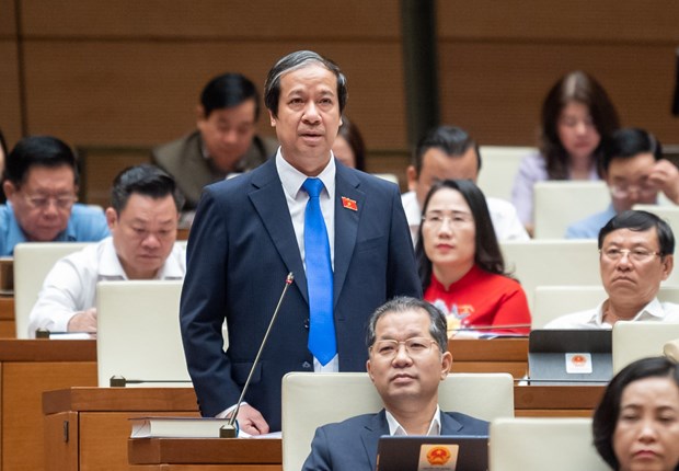Bộ trưởng Nguyễn Kim Sơn trả lời chất vấn trước Quốc hội. (Ảnh: CTV/Vietnam+)