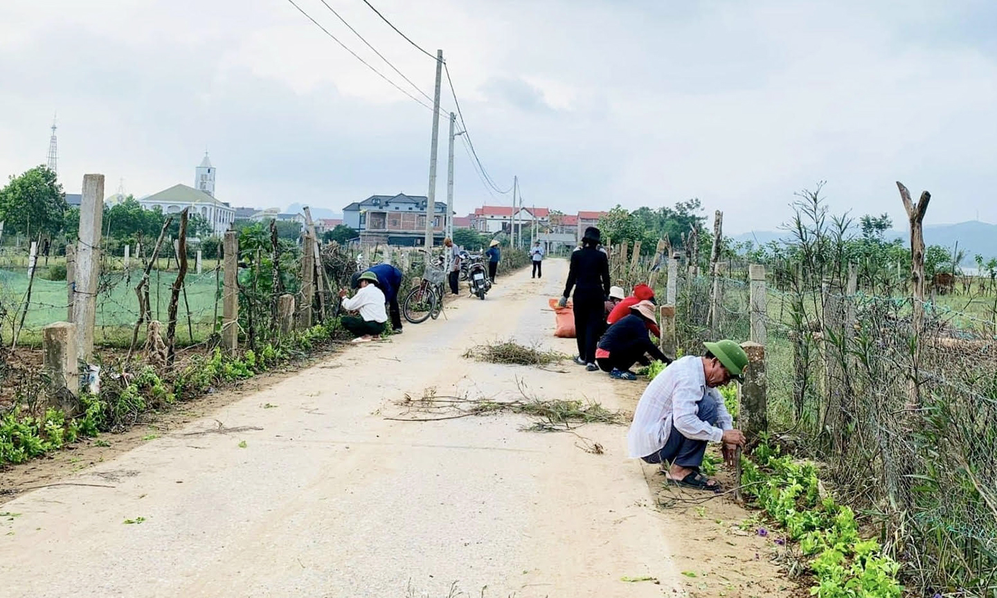 Nhân dân thôn Công Hòa (xã Quảng Trung, TX. Ba Đồn) ra quân trồng mới trên 1.000m đường hoa.