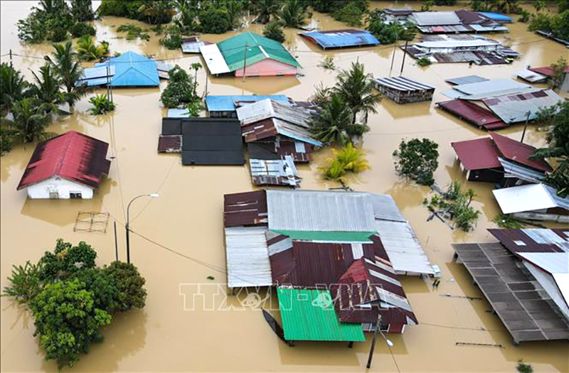  Mưa lớn gây ngập lụt tại bang Johor, Malaysia. Ảnh: AFP/TTXVN