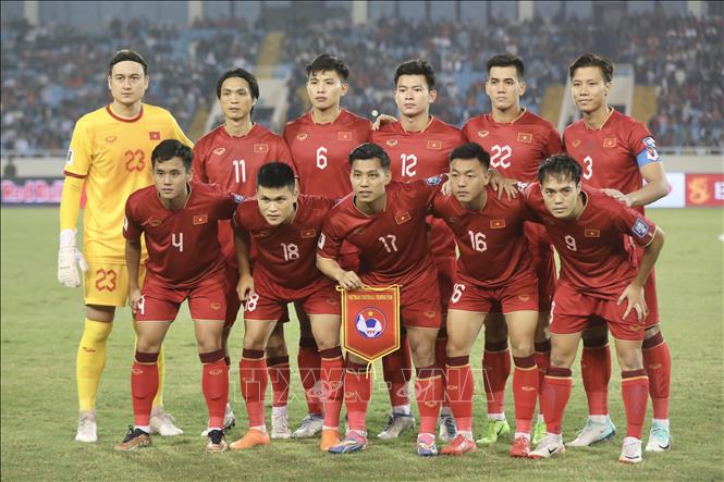 Đội hình ra quân của đội tuyển Việt Nam trong khuôn khổ lượt trận thứ 2 bảng F, vòng loại thứ 2 World Cup 2026, khu vực châu Á, ngày 21/11/2023. Ảnh: Minh Quyết/TTXVN