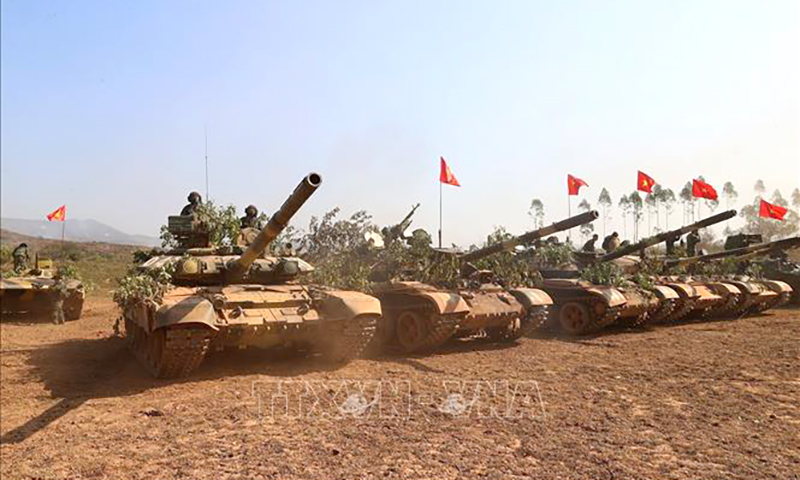 Lực lượng tăng thiết giáp (Quân đoàn 12) tham gia diễn tập tại Lục Ngạn (Bắc Giang), sáng 23/12/2023. Ảnh: Dương Giang/TTXVN