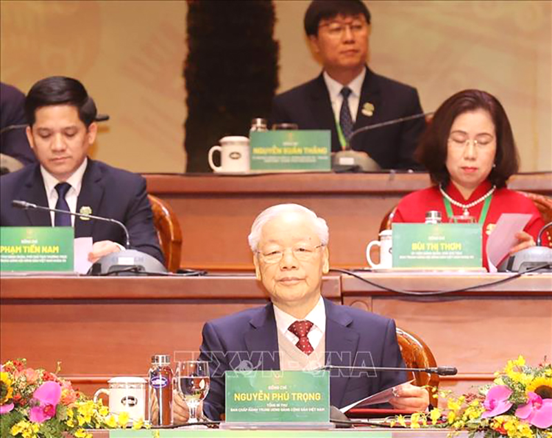 Tổng Bí thư Nguyễn Phú Trọng tham gia Đoàn Chủ tịch đại hội. Ảnh: Trí Dũng/TTXVN