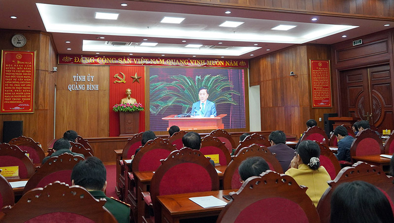 Quang cảnh hội nghị tại điểm cầu Quảng Bình