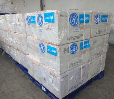Viện Vệ sinh dịch tễ Trung ương đã tiếp nhận 490.600 liều vaccine DPT-VGB-Hib do Chính phủ Australia tài trợ cho Việt Nam. (Ảnh: PV/Vietnam+)