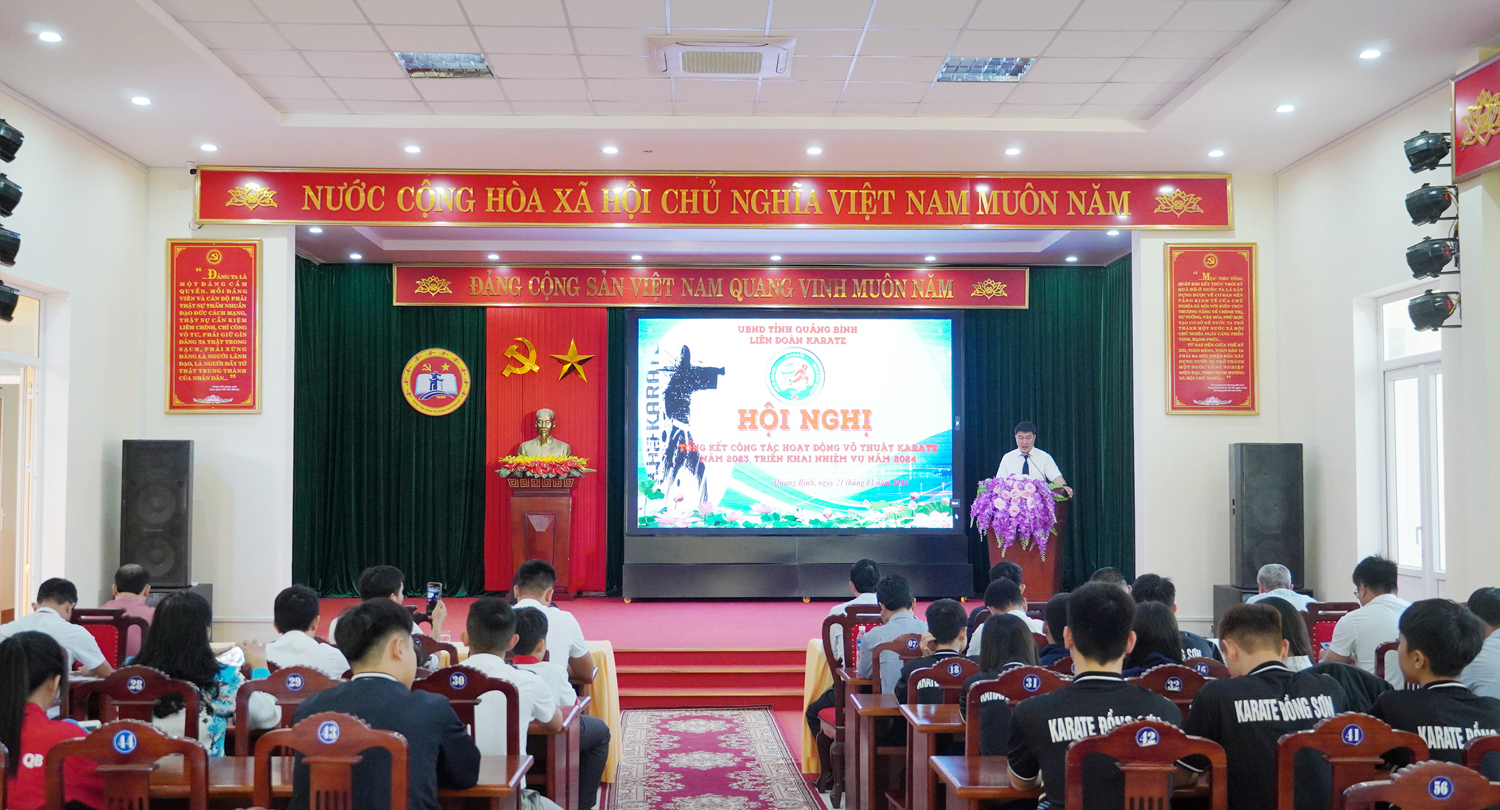 Toàn cảnh hội nghị triển khai nhiệm vụ năm 2024 của Liên đoàn Karate Quảng Bình.