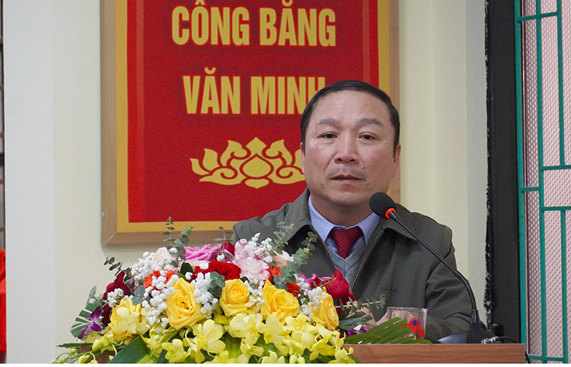 Đồng chí Trưởng ban Dân tộc tỉnh Võ Ngọc Thanh phát biểu kết luận hội nghị