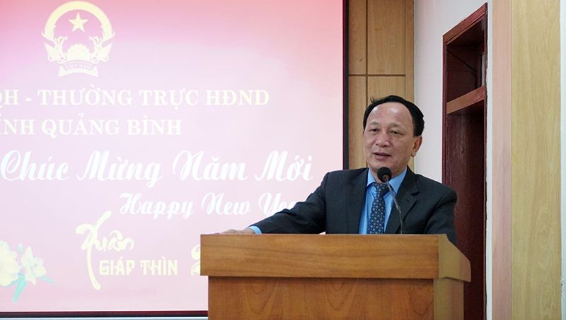Đồng chí Phó Bí thư Thường trực Tỉnh ủy, Chủ tịch HĐND tỉnh Trần Hải Châu phát biểu tại buổi gặp mặt
