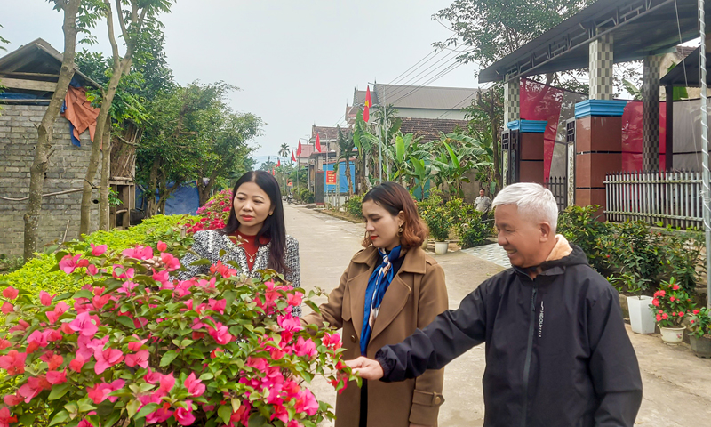 . Đường quê tràn ngập sắc xuân ở khu dân cư nông thôn mới kiểu mẫu thôn Bắc Hóa, xã Mai Hóa.