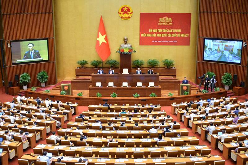 Hội nghị toàn quốc lần thứ nhất triển khai luật, nghị quyết của Quốc hội khóa XV. (Ảnh: Phạm Thắng)
