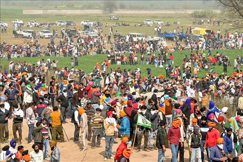 Nông dân tham gia biểu tình tại Shambhu, Ấn Độ, ngày 21/2/2024. Ảnh: AFP/TTXVN