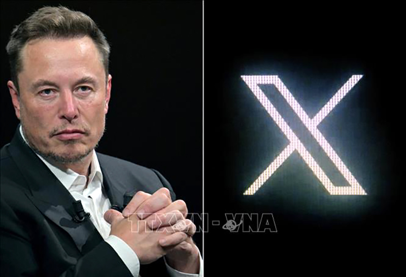 Tỷ phú Elon Musk và biểu tượng mạng xã hội X (trước đây là Twitter). Ảnh: AFP/TTXVN