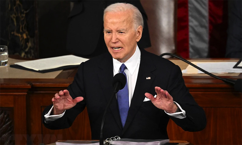 Tổng thống Mỹ Joe Biden trình bày Thông điệp liên bang trước Quốc hội, ngày 7/3/2024. Ảnh: AFP/TTXVN