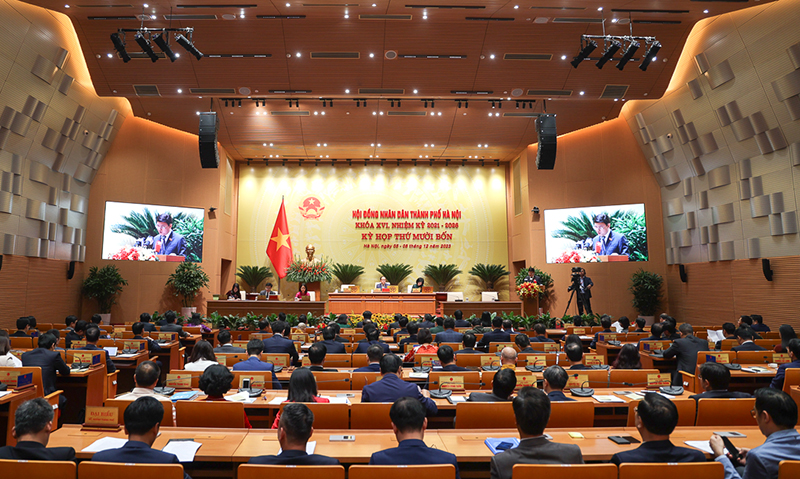 Kỳ họp thứ 14 Hội đồng nhân dân (HĐND) TP Hà Nội khoá XVI nhiệm kỳ 2021 - 2026 khai mạc sáng 5/12/2023. Ảnh: Trung Nguyên/Báo Tin tức
