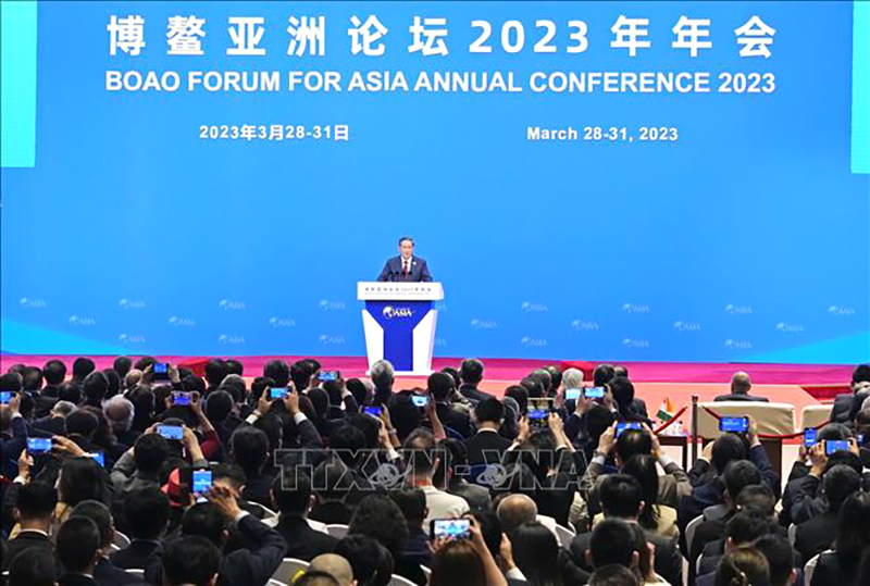 Thủ tướng Trung Quốc Lý Cường phát biểu tại lễ khai mạc hội nghị thường niên Diễn đàn châu Á Bác Ngao (BFA) ngày 30/3/2023. Ảnh tư liệu: Kyodo/TTXVN