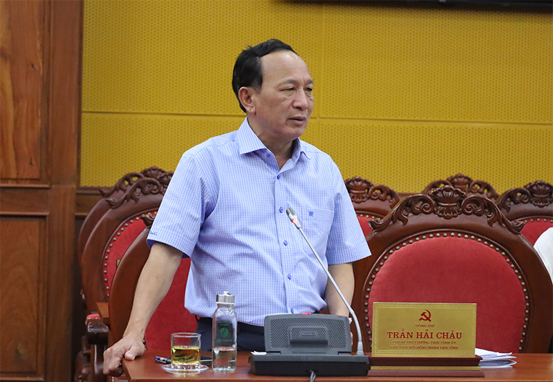 Đồng chí Phó Bí thư Thường trực Tỉnh ủy Trần Hải Châu phát biểu thảo luận tại hội nghị.