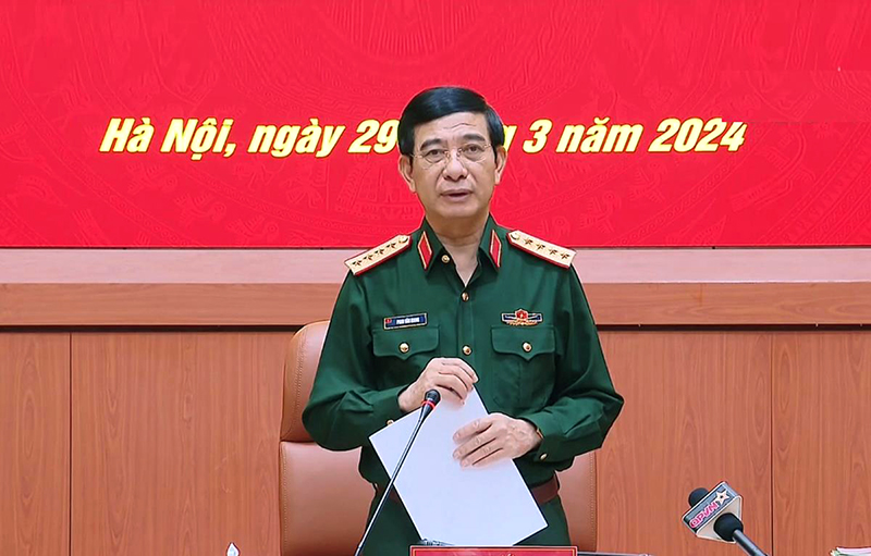 Đại tướng Phan Văn Giang phát biểu chỉ đạo tại hội nghị. Ảnh: Hồng Pha