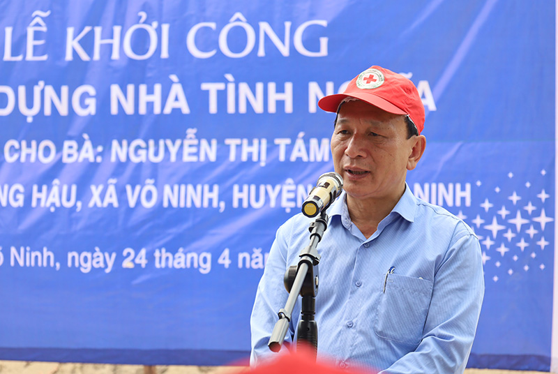 Đồng chí Phó Bí thư Thường trực Tỉnh ủy Trần Hải Châu phát biểu tại lễ khởi  công nhà nhân ái. 