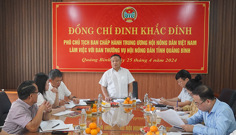 Phó Chủ tịch Ban Chấp hành Trung ương HND Việt Nam Đinh Khắc Đính phát biểu tại buổi làm việc.