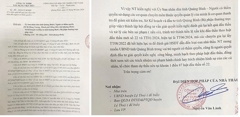 Văn bản kiến nghị của Công ty TNHH Xây dựng Việt Tiến gửi UBND tỉnh.